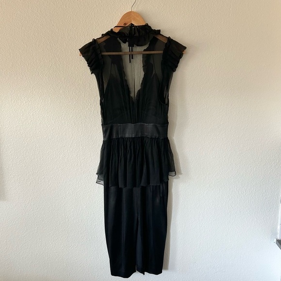 Black Halo Ruffle V-Neck Silk lined Midi Dress - Picture 5 of 6